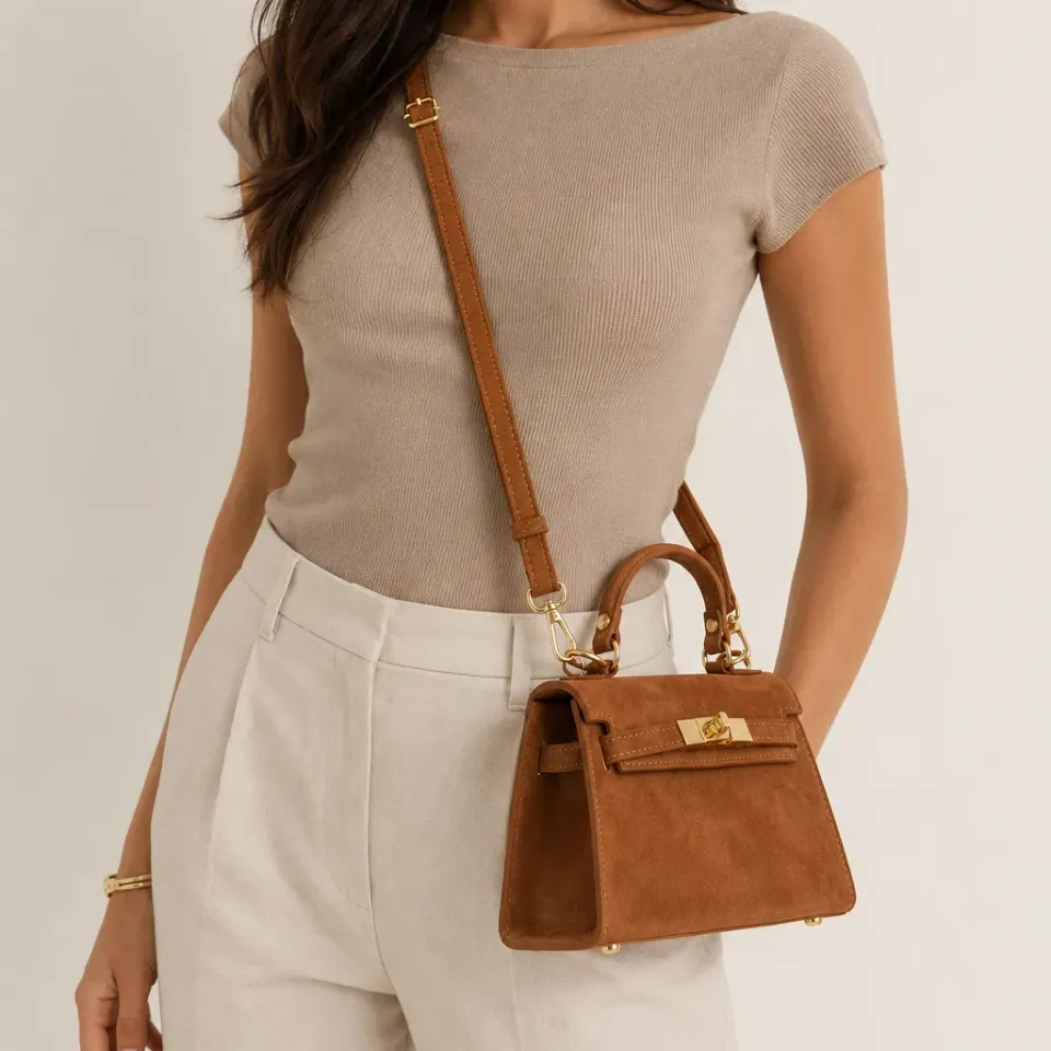 Latalia Trento skinnveske mocka camel