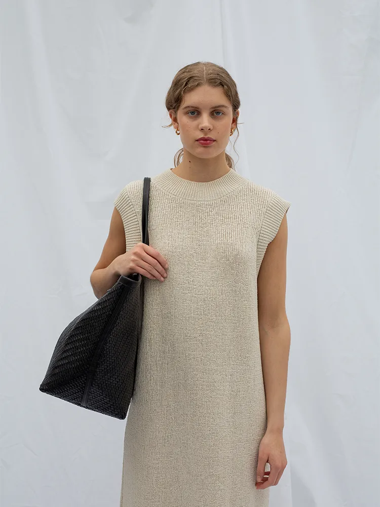 Calajade Isai Black Twill shopper svart flettet skinn