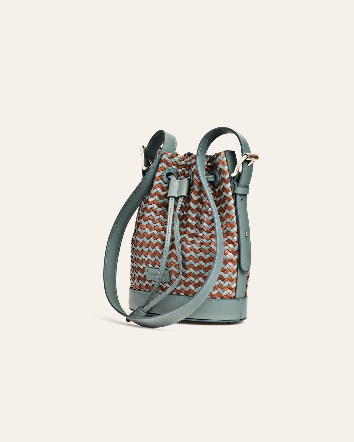 Cala Jade Mini Bucket bøtteveske Taupe Teal vevd
